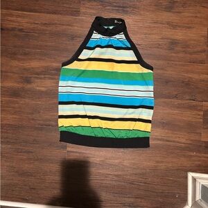 New York & Company Striped Halter Top with Black Trim